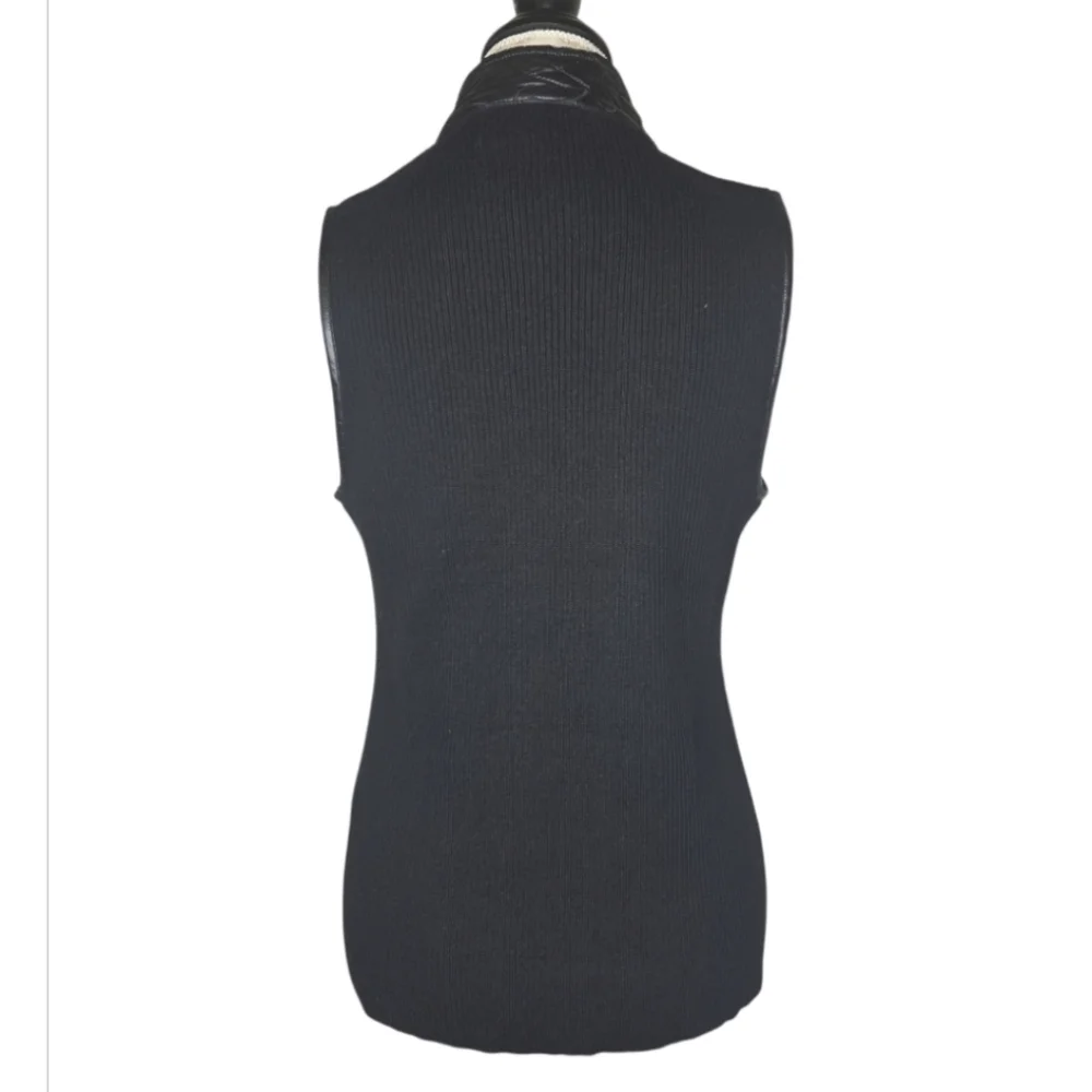 Chico's Collection Black Tone On Tone Embroidered Vest With Sweater Back Size 1